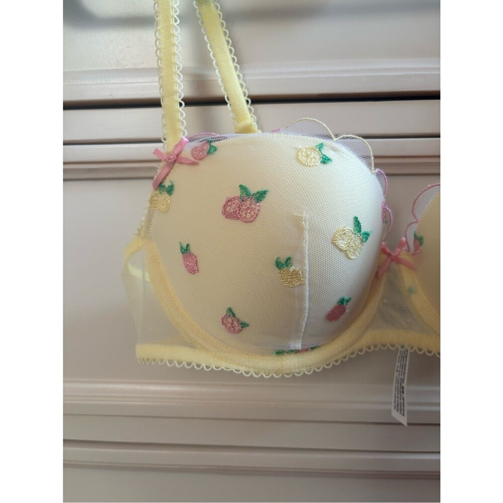 NWT Victoria's Secret PINK Wink Push-Up Balconette Bra Yellow Fruit Lemons 34B - Picture 10 of 13